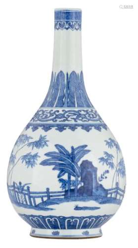 A Chinese blue and white bottle vase, overall deco...;