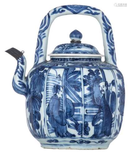 A Chinese blue and white teapot and cover, the spo...;