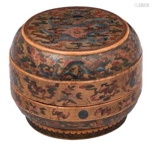 A Chinese polychrome lacquered box and cover decor...;