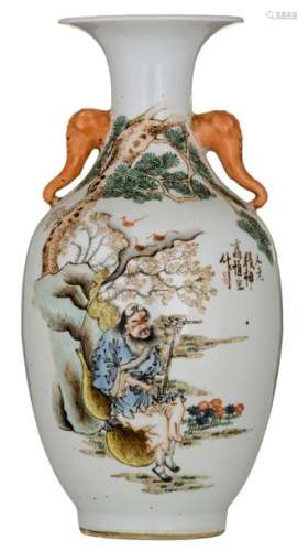A Chinese polychrome vase, decorated with a Shou X...;