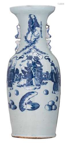 A Chinese celadon ground blue and white vase, deco...;