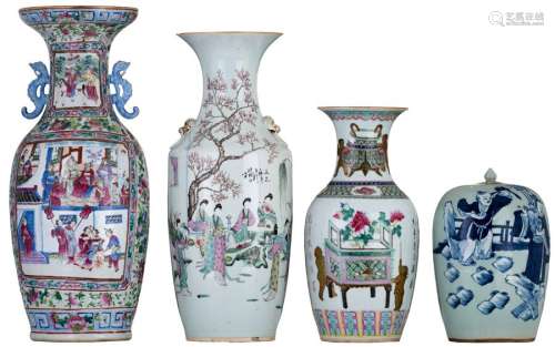 A Chinese famille rose floral decorated Canton vas...;