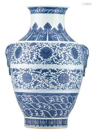 A large Chinese blue and white vase, the friezes d...;