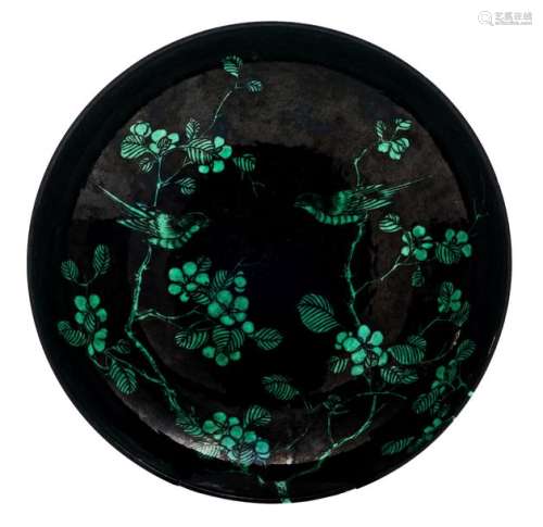 A famille verte saucer, decorated with sparrows si...;
