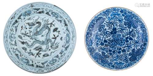 A Chinese blue and white dragon decorated Ming typ...;