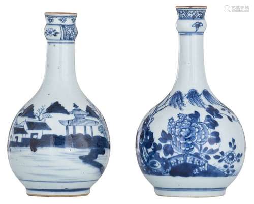 Two Chinese blue and white bottles, one decorated ...;