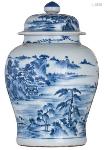 A large Chinese blue and white vase and cover, ove...;