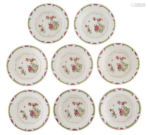 Eight Chinese famille rose floral decorated deep d...;