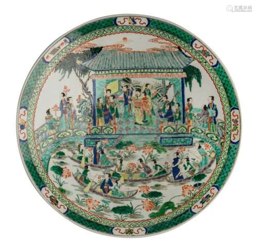 A large Chinese famille verte plate, decorated wit...;