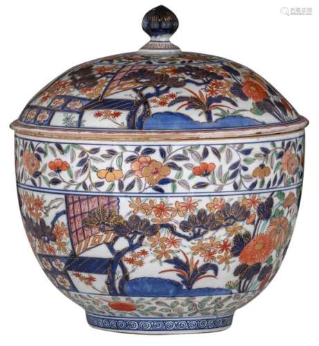 A large Japanese Arita Imari covered bowl, decorat...;