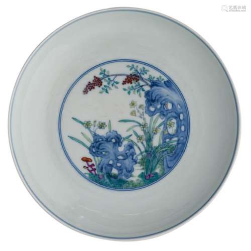 A Chinese doucai plate, overall decorated with flo...;