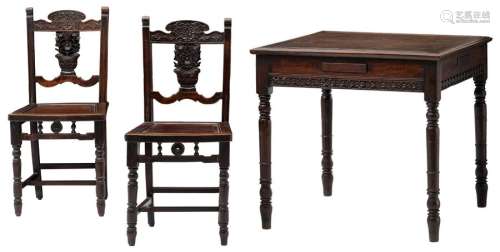 An Oriental card table in exotic hardwood; added t...;