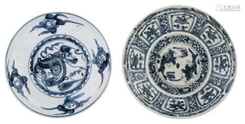 Two large Chinese Fujian Swatow blue and white por...;