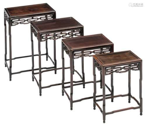 A set of four Oriental open work hardwood occasion...;
