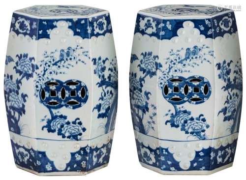 A pair of Chinese porcelain hexagonal garden seats...;
