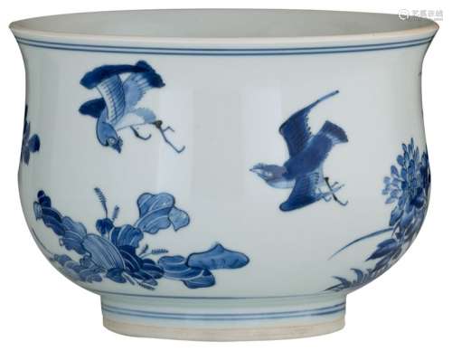 A Chinese blue and white bowl, decorated with bird...;