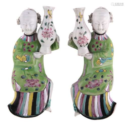 A pair of Chinese polychrome decorated porcelain f...;
