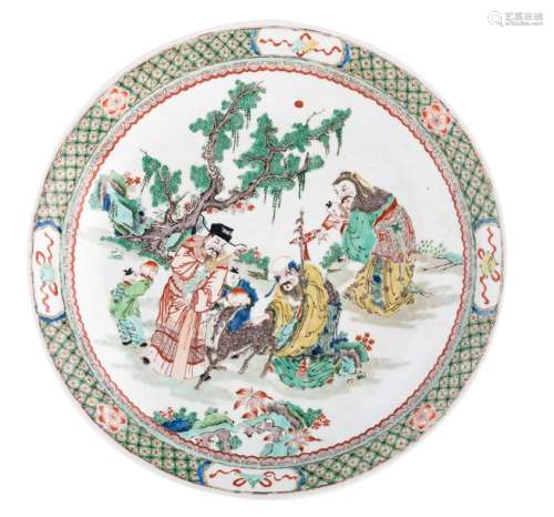 A Chinese famille verte deep plate, decorated with...;