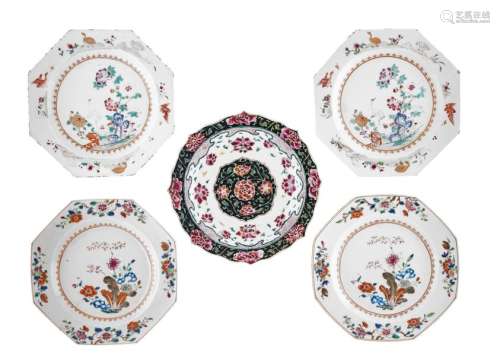 Two pairs of Chinese famille rose octagonal dishes...;