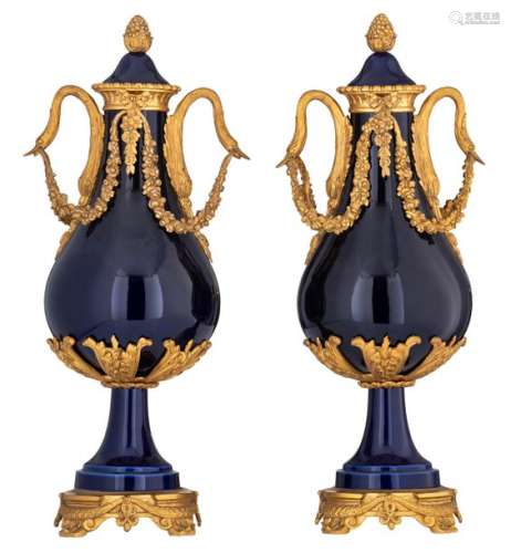 A pair of French blue royale glazed baluster shape…