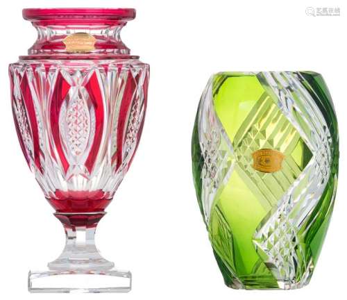Two Val Saint Lambert overlay crystal vases, H 24 …