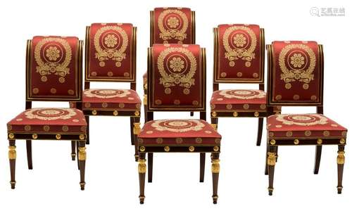 A lot of six consulat style mahogany chairs, decor…