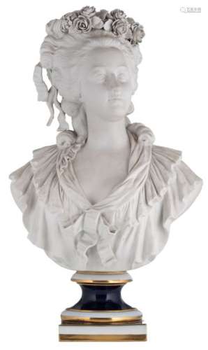 A bust of Marie Antoinette, biscuit, on a partly g…