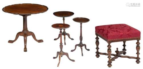 A George III style oak piecrust tripod table, adde…