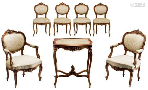A rococo style walnut salon set, consisting of fou…