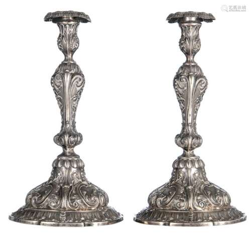 A pair of 19thC Rococo style candlesticks, no visi…