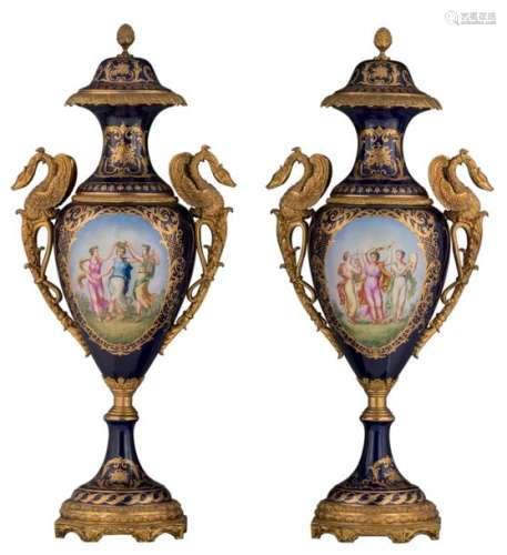 An impressive pair of blue royal and gold decorate…