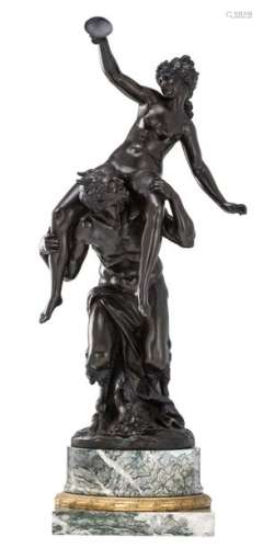 Clodion, satyr and nymph, patinated bronze on a ve…