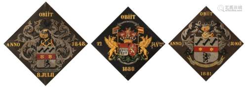 A lot of three funeral hatchments ('Obiit'), two w…
