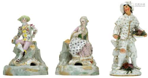 A pair of gallant figures in polychrome porcelain,…