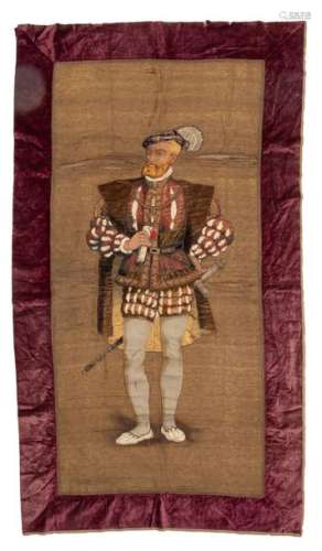 A portrait of Charles V, tapestry with details in …