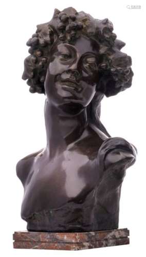 Lambeaux J., a bust of Bacchus, patinated bronze o…