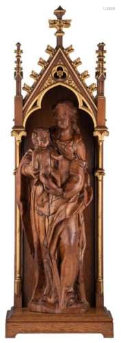 An oak sculpture of the Holy Virgin and child set …