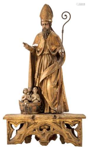 A polychrome painted limewood sculpture of Saint N…