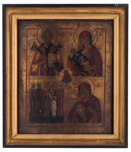 An East European icon of four scenes with several …