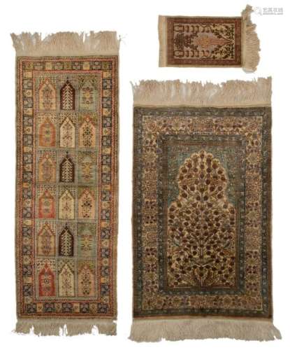 Two Oriental prayer rugs, 43 x 112 59 x 87 cm; add…