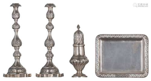 A pair of, probably German, silver candlesticks, o…