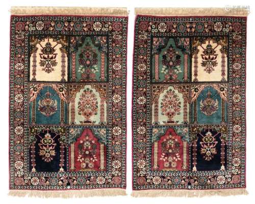 Two Oriental floral decorated prayer rugs, Kashmir…