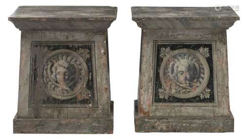 A pair of Italian neoclassical pedestals, polychro…