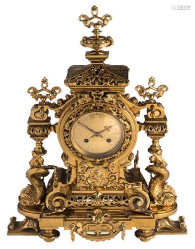 A polished bronze Renaissance Revival mantle clock…