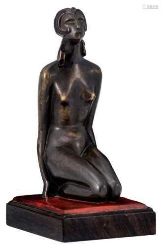 Sibylle May, a nude nymph, patinated and enamelled…
