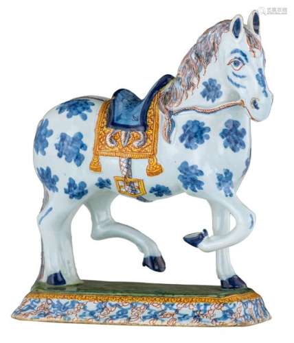 A polychrome decorated Dutch Delftware horse, 18th…