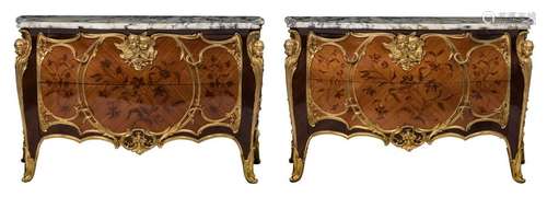 An imposing pair of Rococo style rosewood and maho…