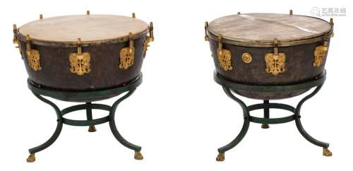 A pair of empire ceremonial military bronze drums …