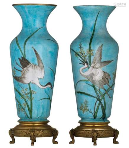 A pair of probably French soft porcelain vases wit…