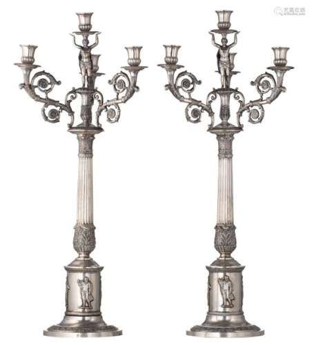 A fine pair of neoclassical silver candlesticks, A…